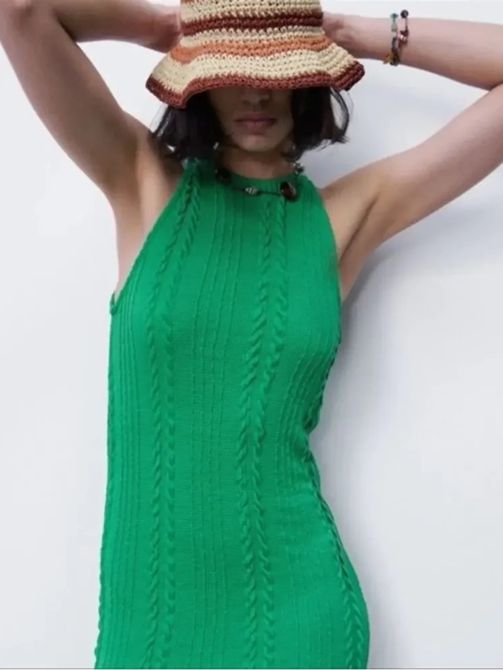 Zara Bodycon Green Sleeveless Cable-Knit Midi Dress Pit to Pit 16” Length 43”